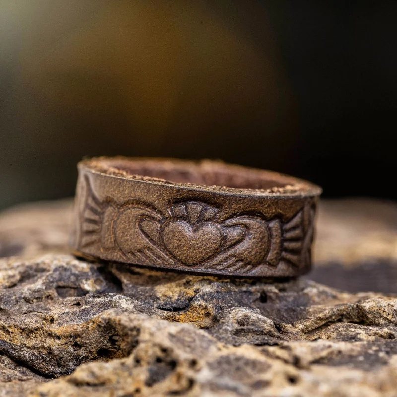 wedding rings for women -Claddagh Leather Ring | Dark Olive