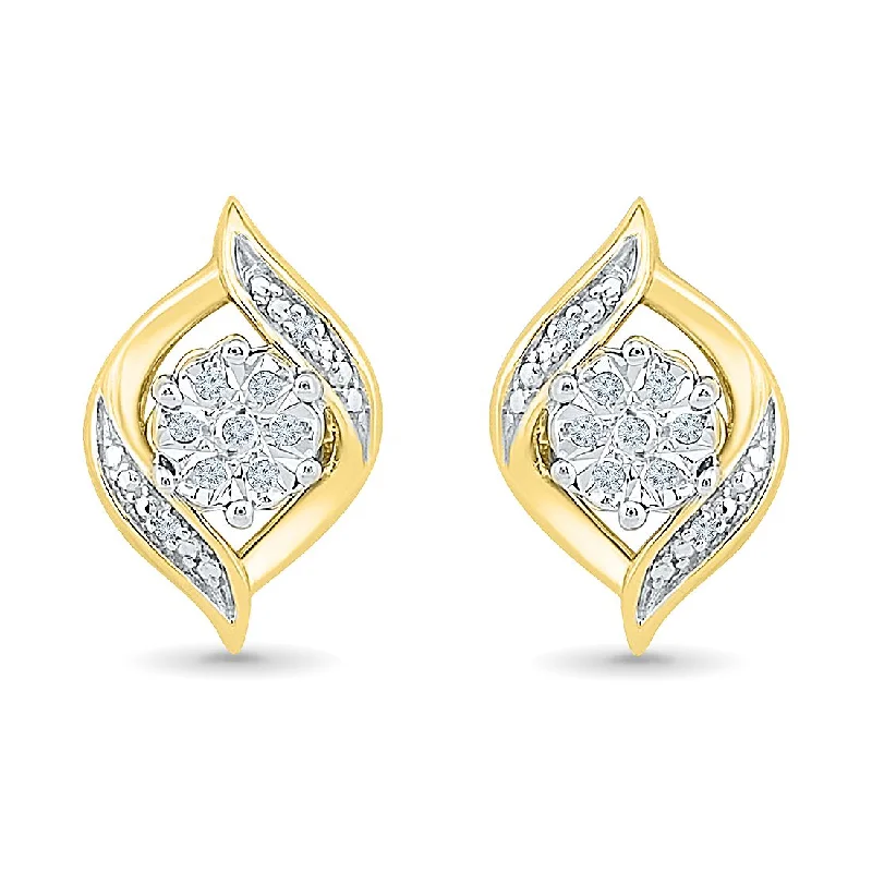 gemstone stud earrings for women -9ct Yellow Gold Diamond Set Stud Earrings