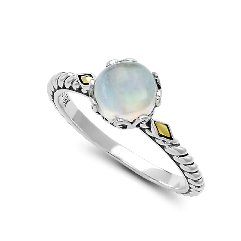 eternity rings for women -Sterling Silver And 18K Yellow Gold Two-Tone Moonstone Ring