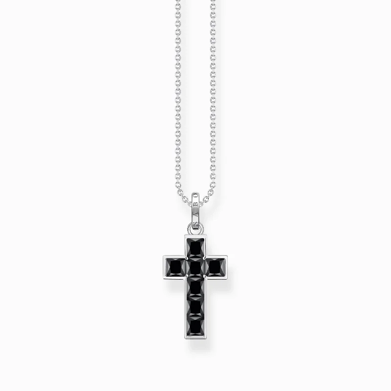 modern gemstone necklaces for women -Thomas Sabo Necklace Cross With Black Stones Silver KE2166-643-11