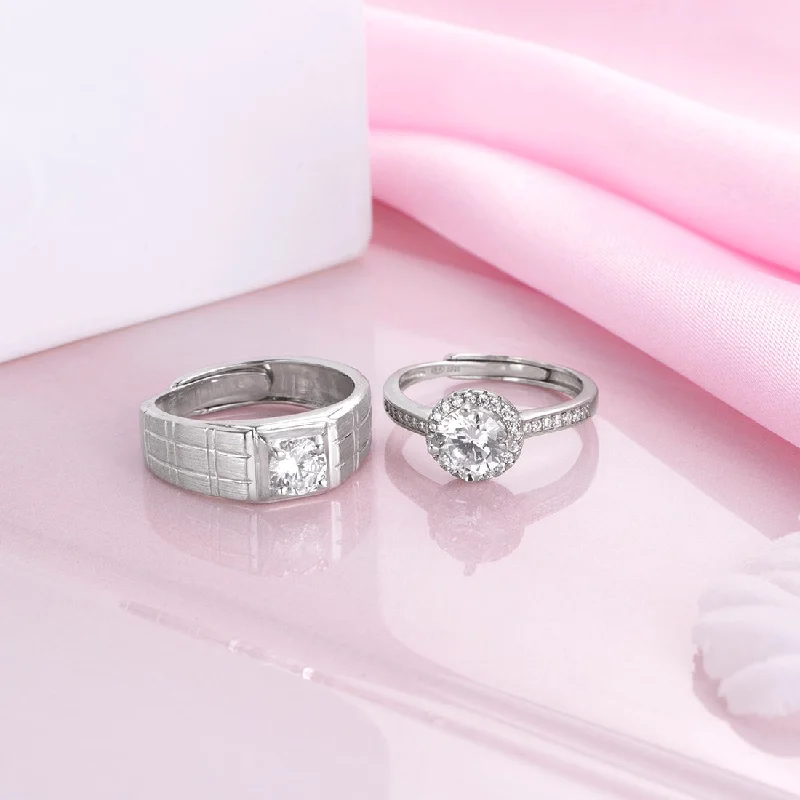 unique rings for women -Forever Yours Rhodium-Plated 925 Sterling Silver Couple Ring (Adjustable)