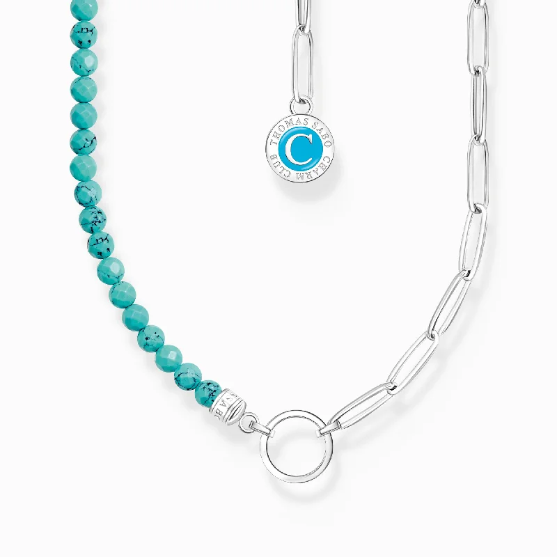 statement necklaces for women -Thomas Sabo Member Charm Necklace With Turquoise Beads And Charmista Disc Silver KE2189-007-17-L45