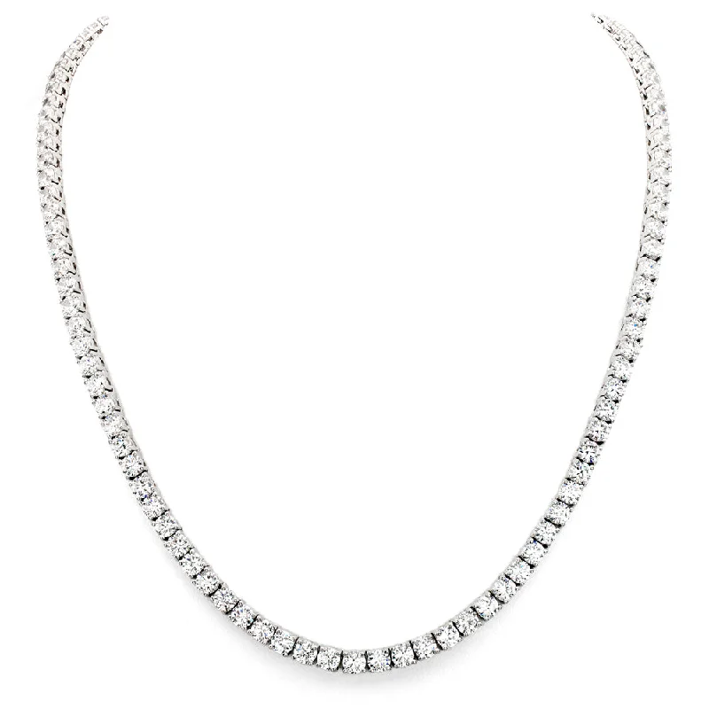 anniversary necklaces for women -Silver Classic Tennis Necklace with Double Security Clasp 16.5"