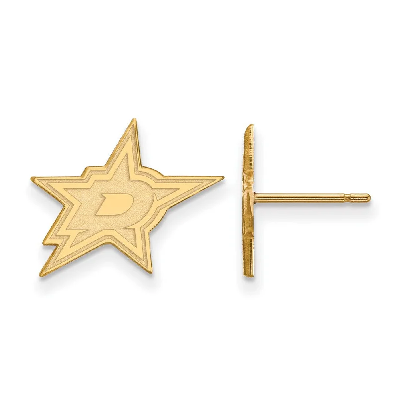 custom name earrings for women -SS 14k Yellow Gold Plated NHL Dallas Stars Small Post Earrings