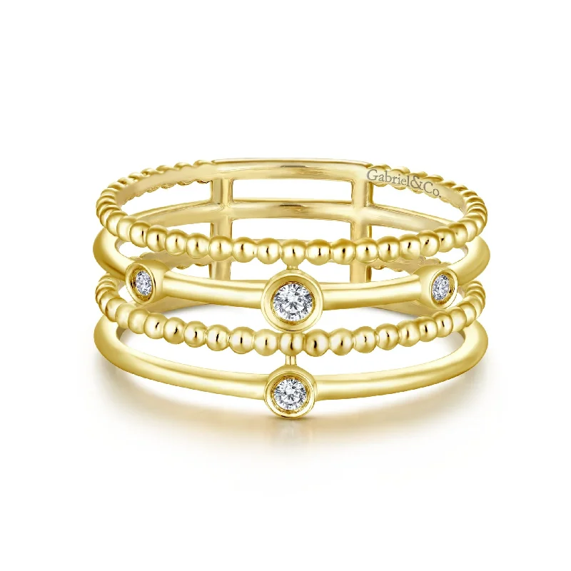 anniversary rings for women -Gabriel & Co. .05TW  "Bujukan" Diamond Layered Ring in 14K Yellow Gold