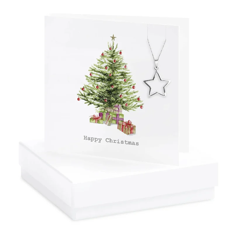 sparkling diamond necklaces for women -Sterling Silver Pendant Necklace - Gift Set with Box and Christmas Tree Card