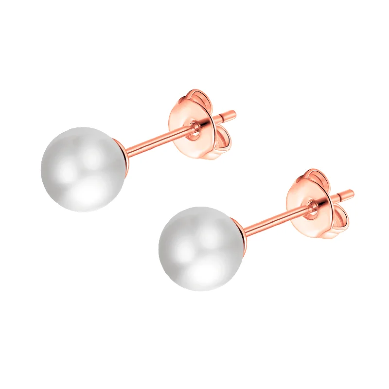 luxury gemstone earrings for women -Rose Gold Plated Shell Pearl Earrings