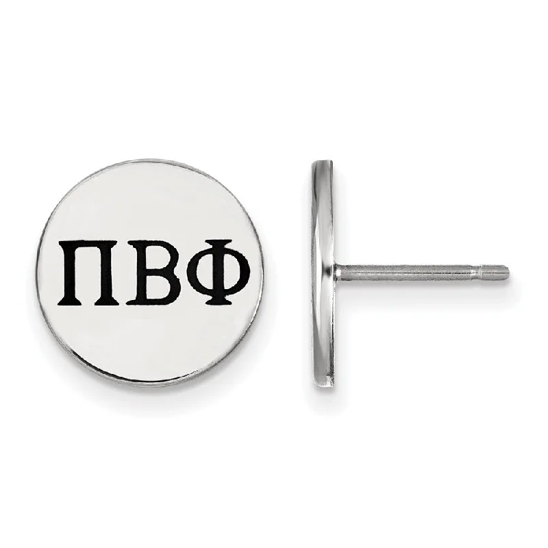 handmade earrings for women -Sterling Silver Pi Beta Phi Black Enamel Greek Letters Post Earrings