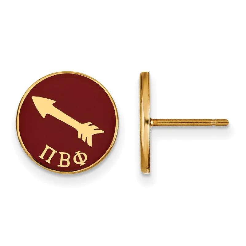 bold gold earrings for women -14K Plated Silver Pi Beta Phi Red Enamel Arrow Post Earrings