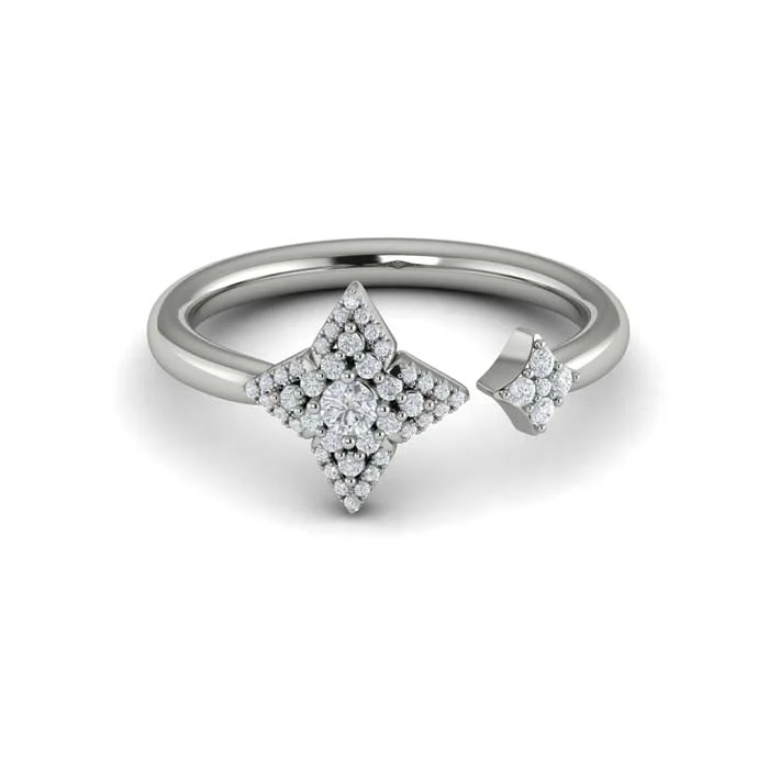 silver engagement rings -Vlora Diamond Open 4-Point Star Ring "Lucera Collection" in 14K White Gold