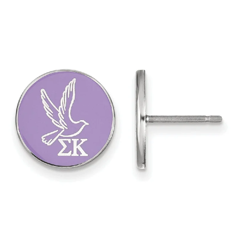 gold stud earrings for women -Sterling Silver Sigma Kappa Purple Enamel Dove Post Earrings