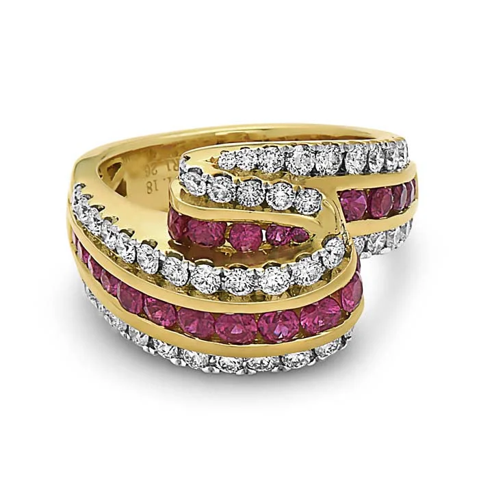 elegant engagement rings -Charles Krypell "Krypell Collection" Ruby and Diamond Triple Fold Ring in 18K Yellow Gold