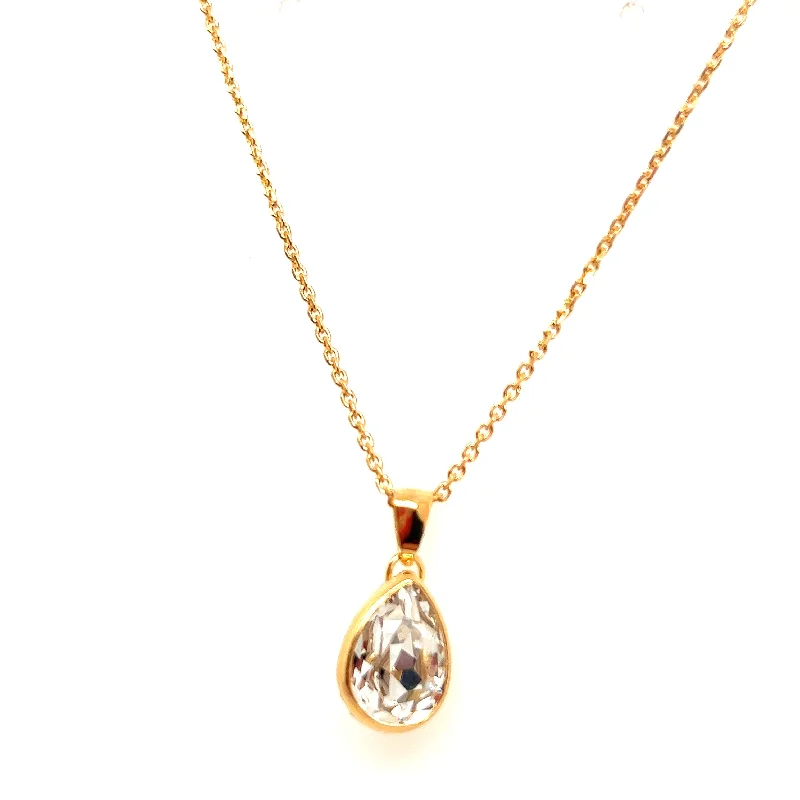 charm necklaces for women -Golden Swarovski Crystal Pear Necklace