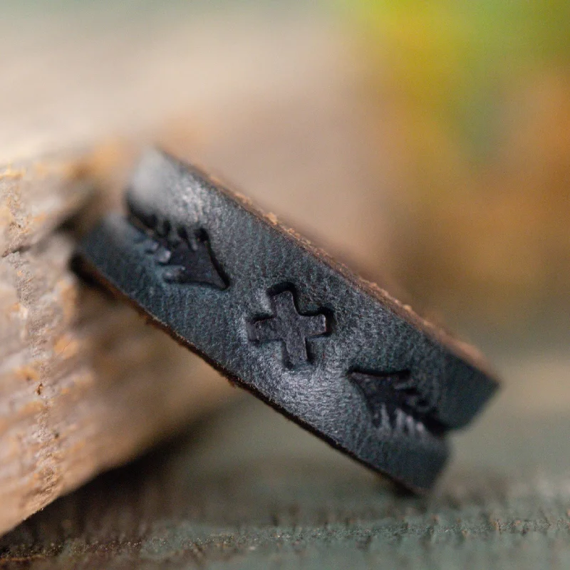 custom rings for women -Arrows Leather Ring | Stone Blue