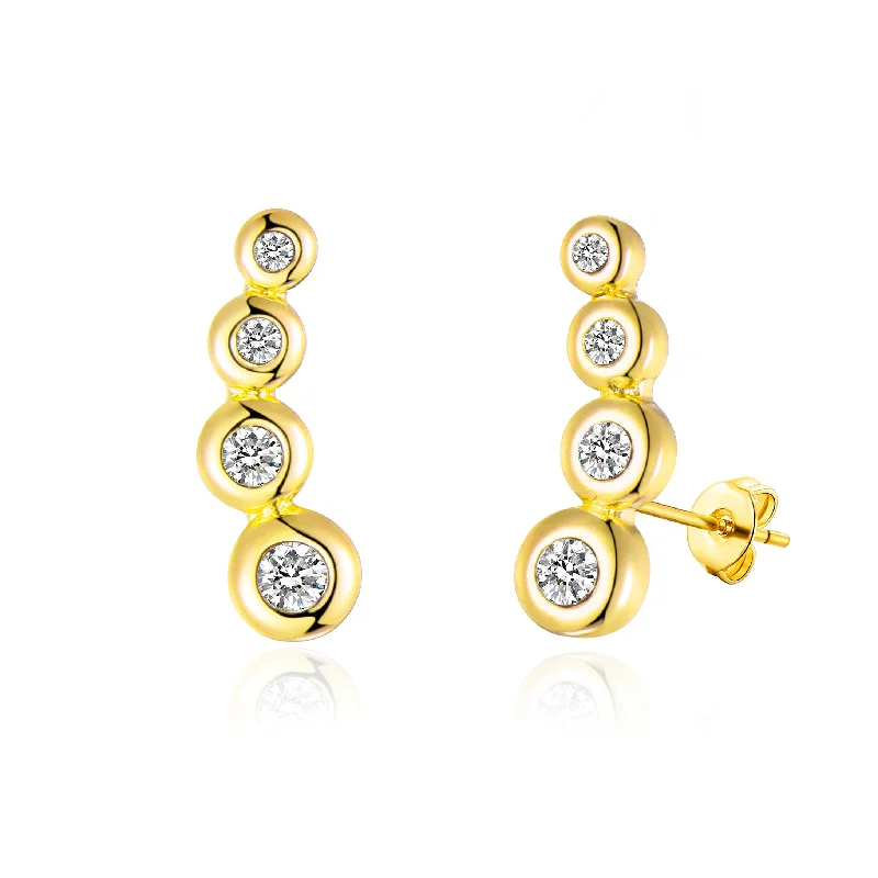 cute earrings for women -Gold Plated Four Stone Climber Earrings Created With Zircondia® Crystals