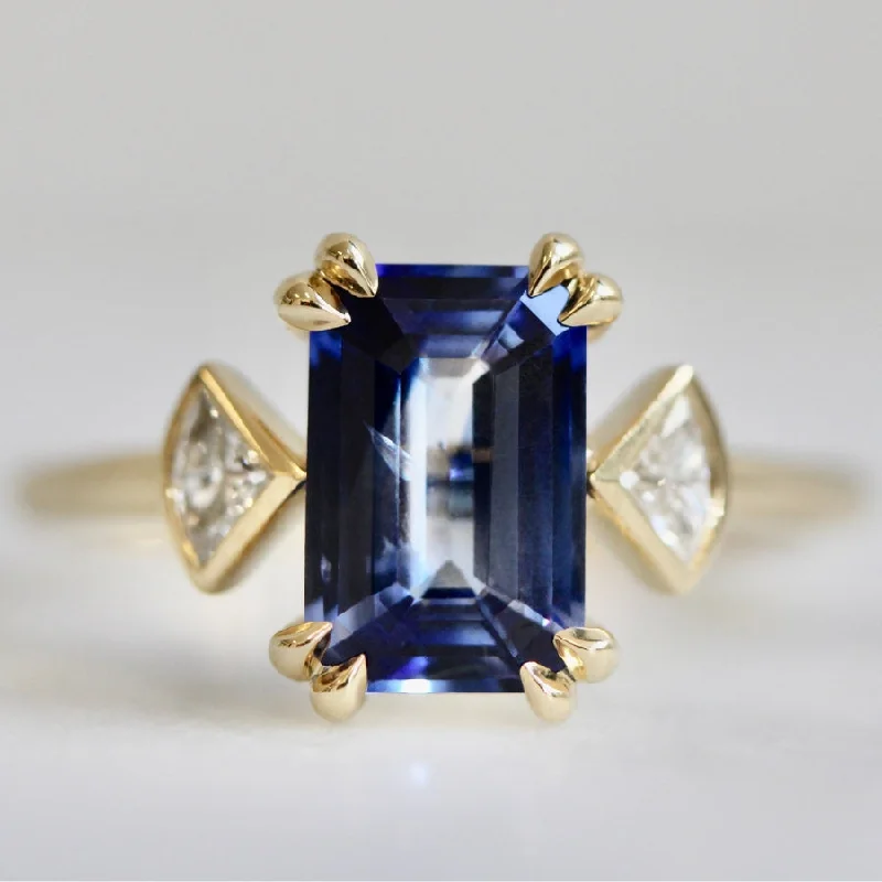 fashion gemstone rings -Bluebell Emerald Cut Sapphire Ring