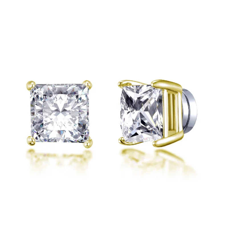 stud earrings for women -Men's Gold Plated Square Magnetic Clip On Stud Earrings Created with Zircondia® Crystals