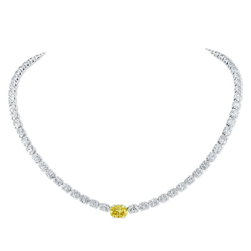 fine jewelry necklaces for women -East West Oval Cut Diamond Necklace with a Fancy Light Yellow Center Stone