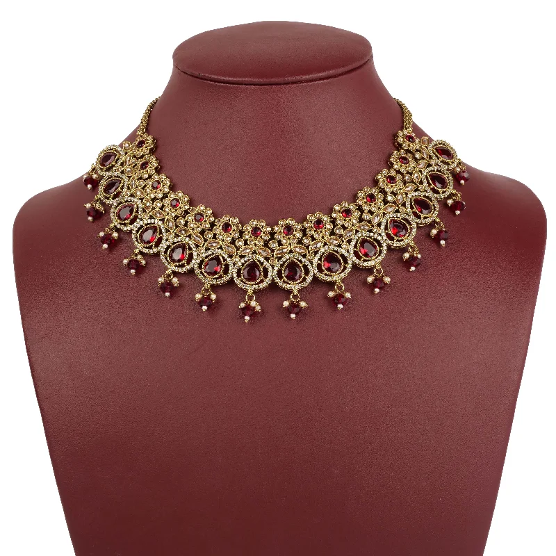 wedding necklaces for women -Suman Necklace Set in Maroon