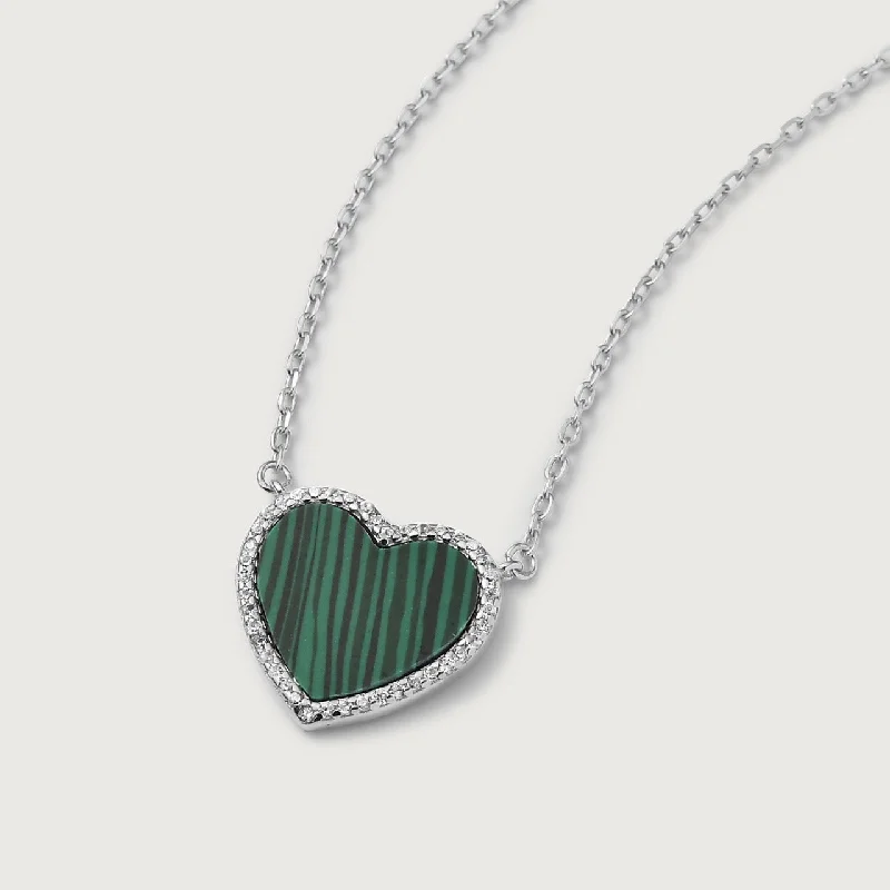 minimalistic silver necklaces for women -Modern Love Malachite Heart Necklace