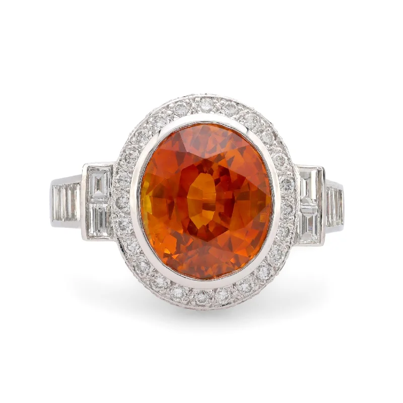 gemstone statement rings -GIA 7.5 carat orange sapphire diamond platinum cocktail ring