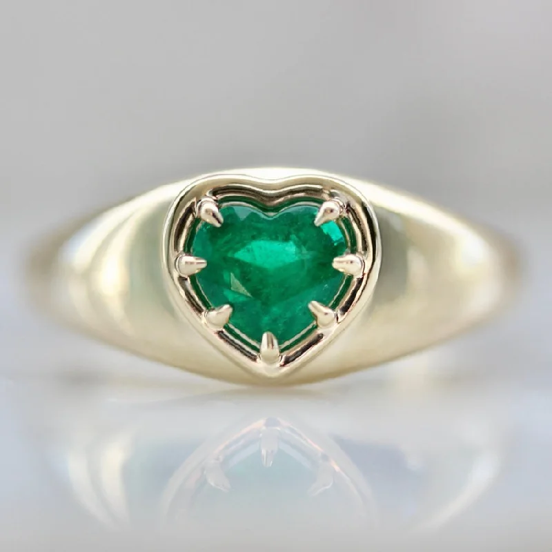 diamond solitaire rings -Sour Apple Heart Cut Emerald Bombe Ring