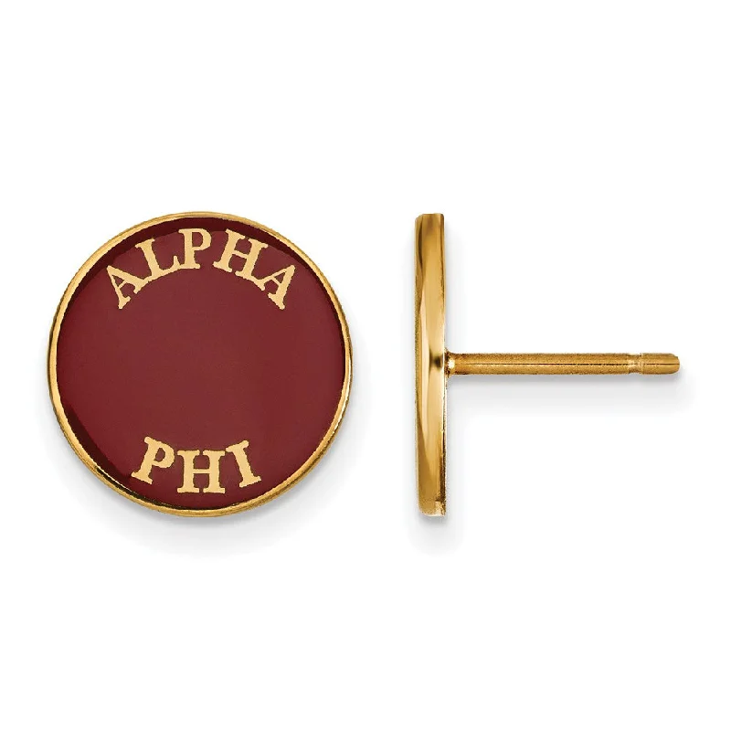 diamond earrings for women -14K Plated Silver Alpha Phi Enamel Disc Post Earrings