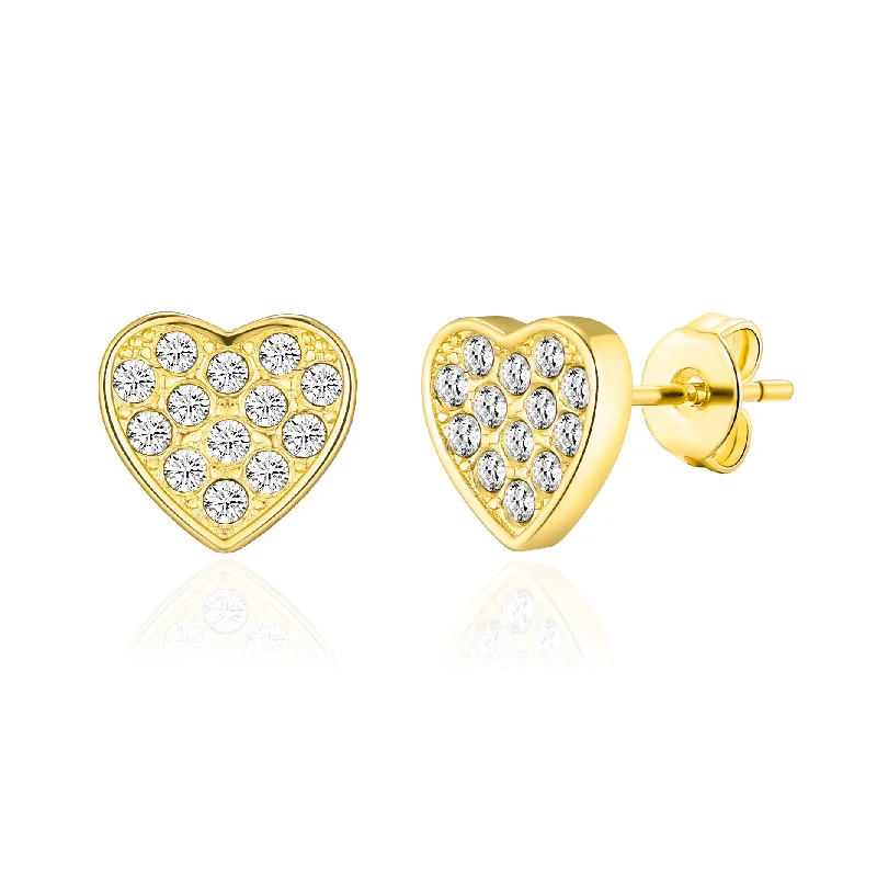 gold hoop earrings for women -Gold Plated Pave Heart Earrings Created with Zircondia® Crystals