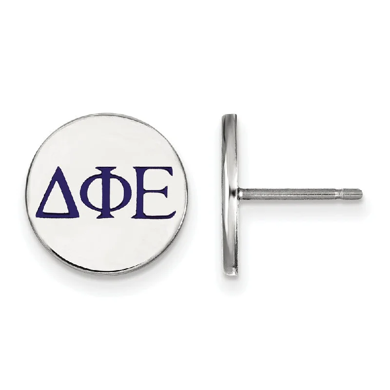 luxury diamond earrings for women -Sterling Silver Delta Phi Epsilon Enamel Greek Letters Post Earrings