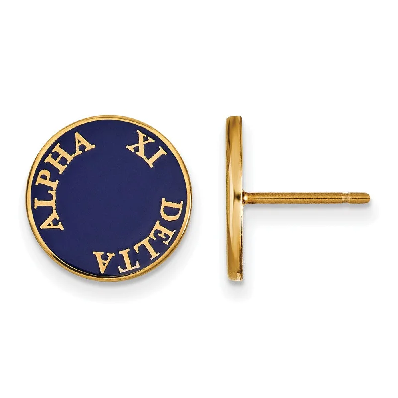 clip-on earrings for women -14K Plated Silver Alpha Xi Delta Enamel Disc Post Earrings