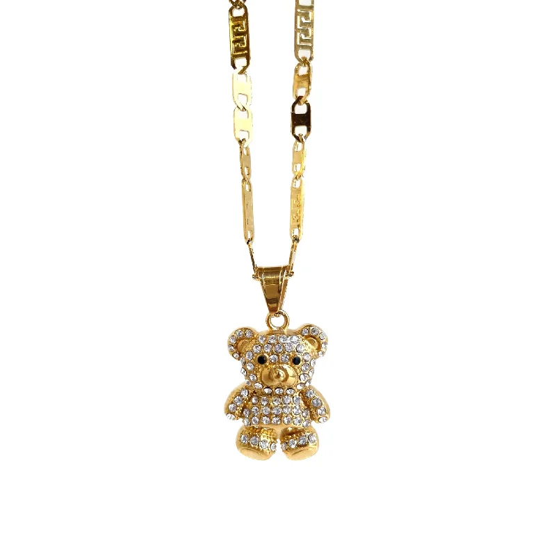 bold necklaces for women -Gold Teddy Bear Necklace