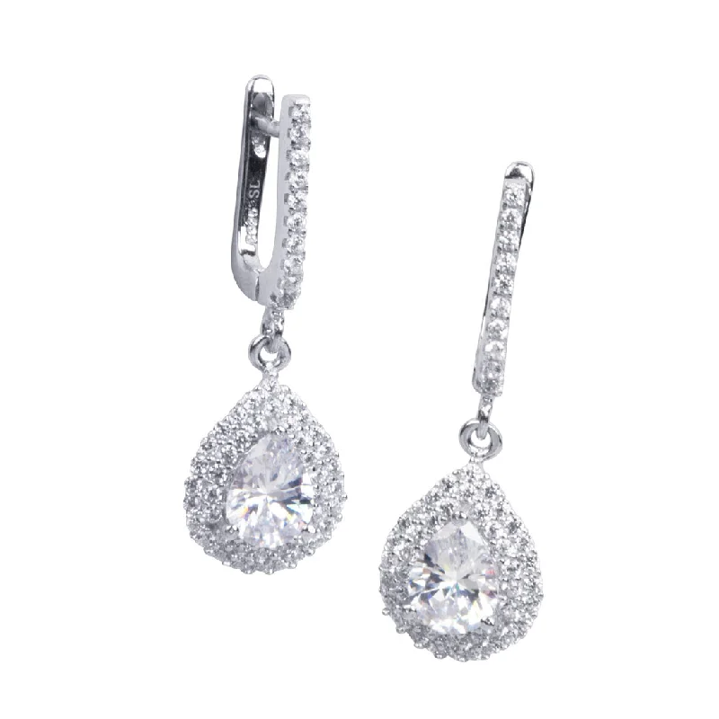 multi-strand earrings for women -Sterling Silver Pear Drop Earrings with Cubic Zirconia