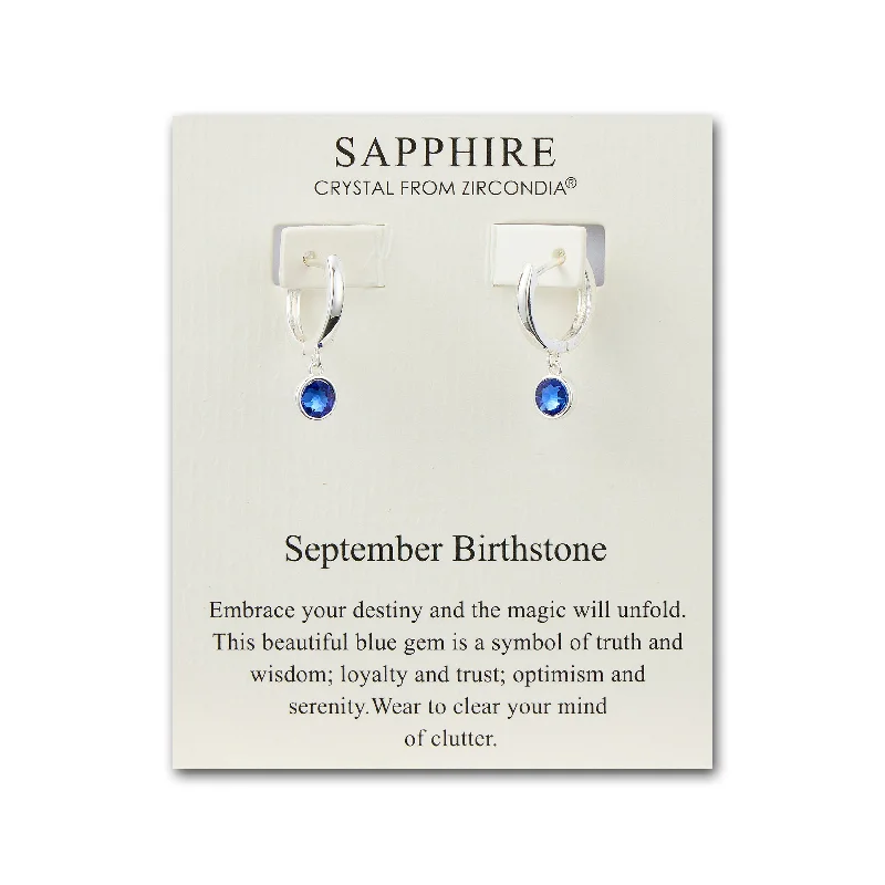 gold dangle earrings for women -September Birthstone Hoop Earrings Created with Sapphire Zircondia® Crystals