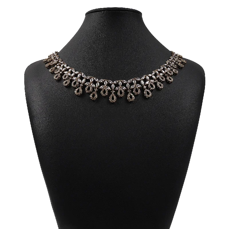 pearl chain necklaces for women -Eliza Teardrop Cubic Zirconia Necklace Set in Antique Gold