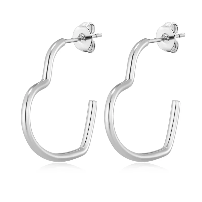 casual earrings for women -Silver Plated Heart Hoop Earrings