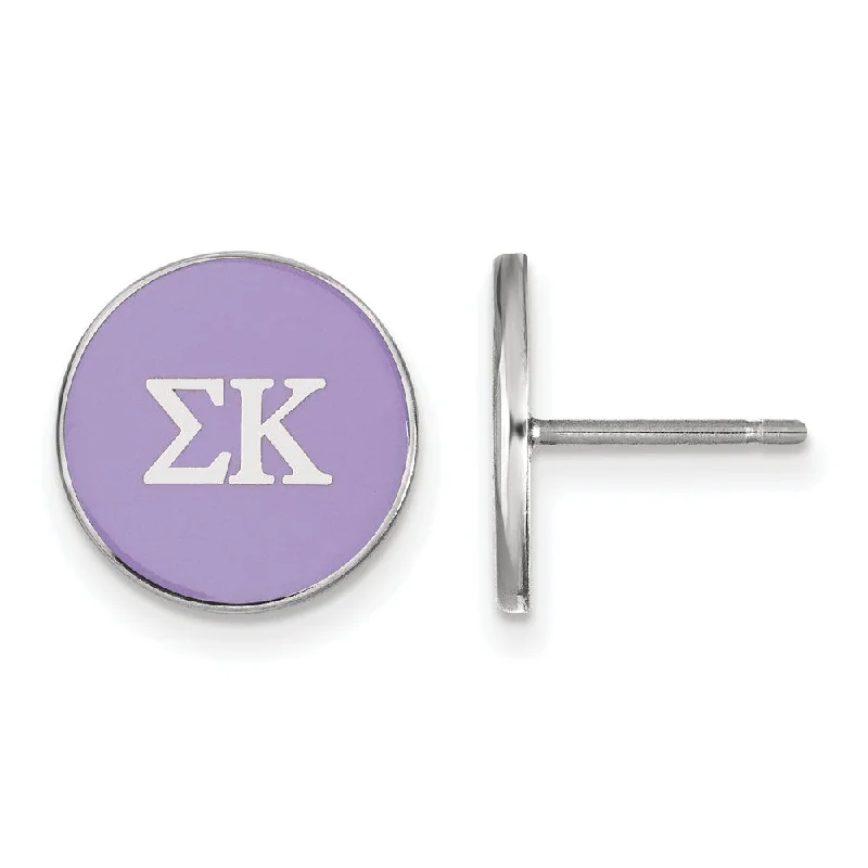 trendy statement earrings for women -Sterling Silver Sigma Kappa Purple Enamel Disc Post Earrings