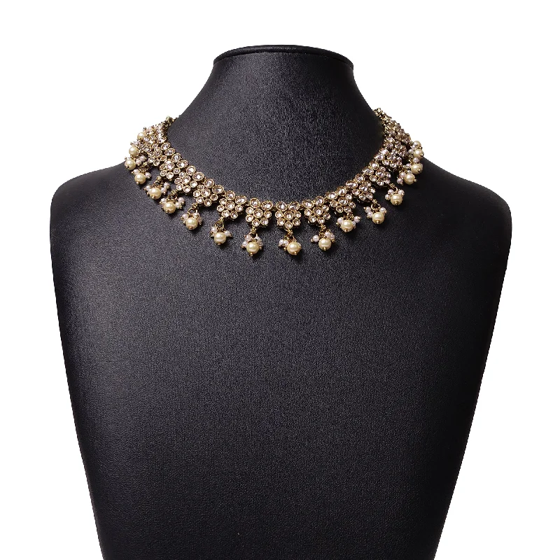 minimalistic silver necklaces for women -Sonam Necklace Set in Pearl and Antique Gold