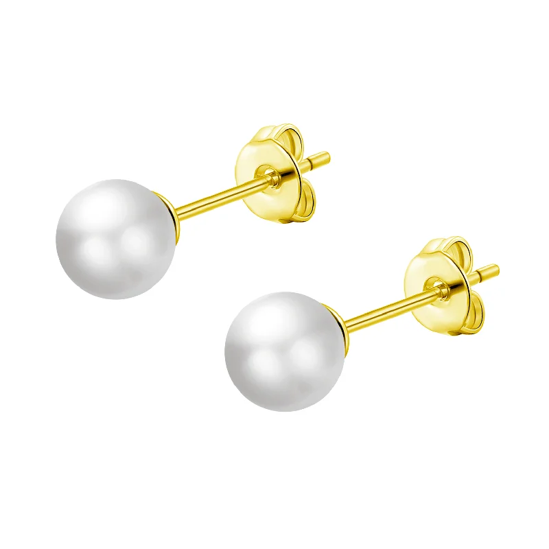 vintage drop earrings for women -Gold Plated Shell Pearl Earrings