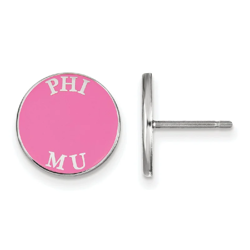 trendy drop earrings for women -Sterling Silver Phi Mu Enamel Disc Post Earrings