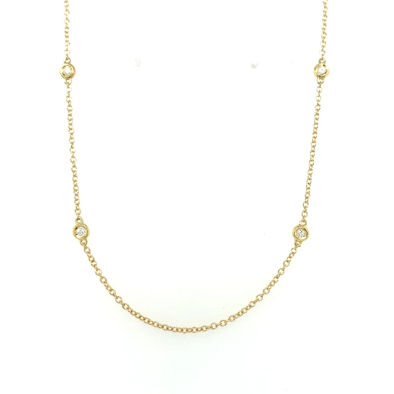 fancy gold necklaces for women -18ct Yellow Gold Necklace with Spaced Bezel Set Earth Grown Diamonds