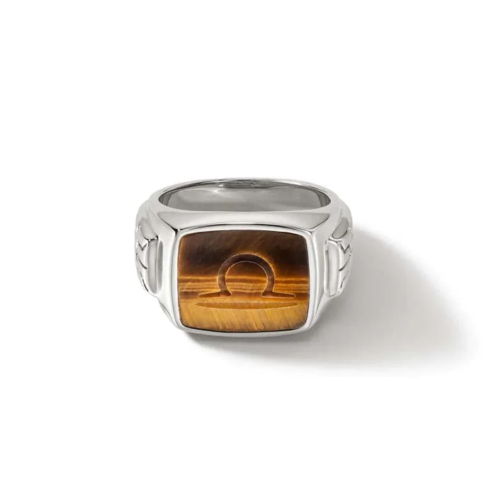 colorful rings for women -John Hardy Tiger Eye Carved Signet Ring in Sterling Silver