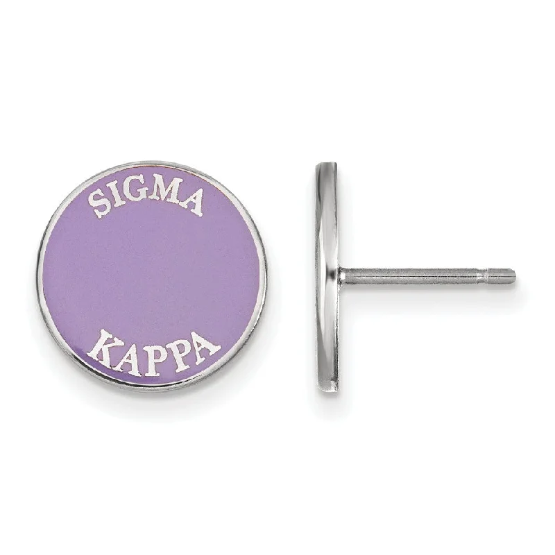 fashion earrings for women -Sterling Silver Sigma Kappa Enamel Disc Post Earrings