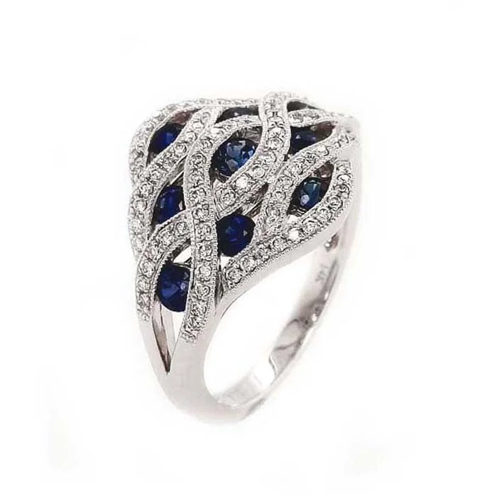 gold rings for women -Mountz Collection Sapphire and Diamond Fashion Ring in 14K White Gold