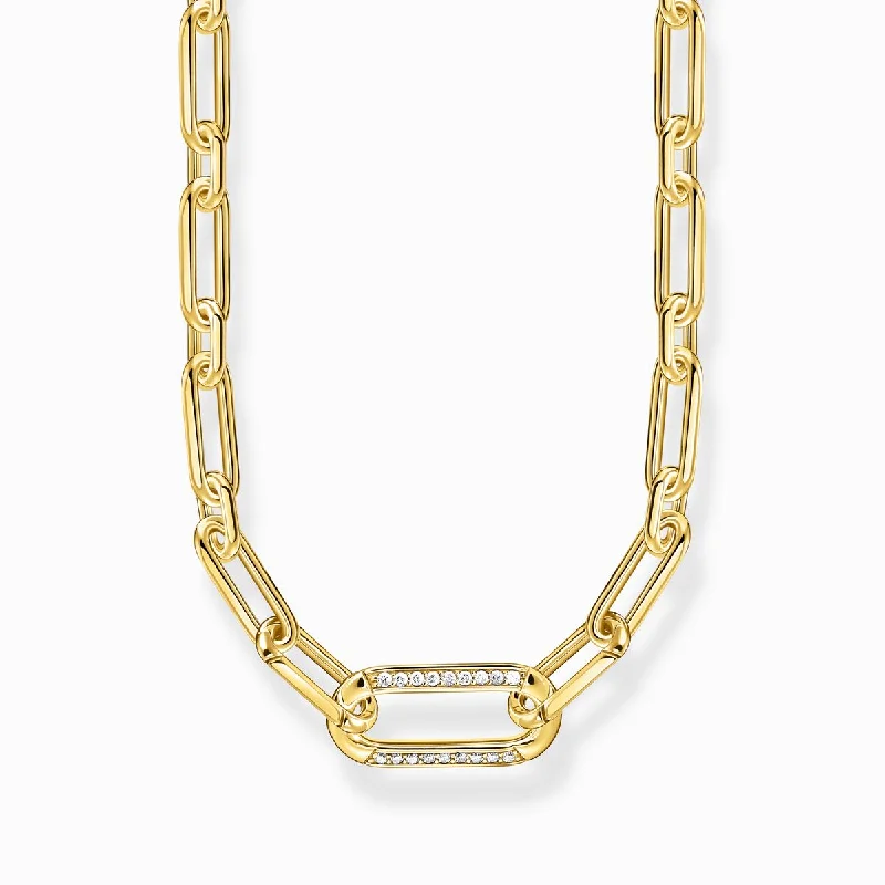 fancy gold necklaces for women -Thomas Sabo Silver Yellow-gold plated link necklace with anchor element and zirconia KE2110-414-14