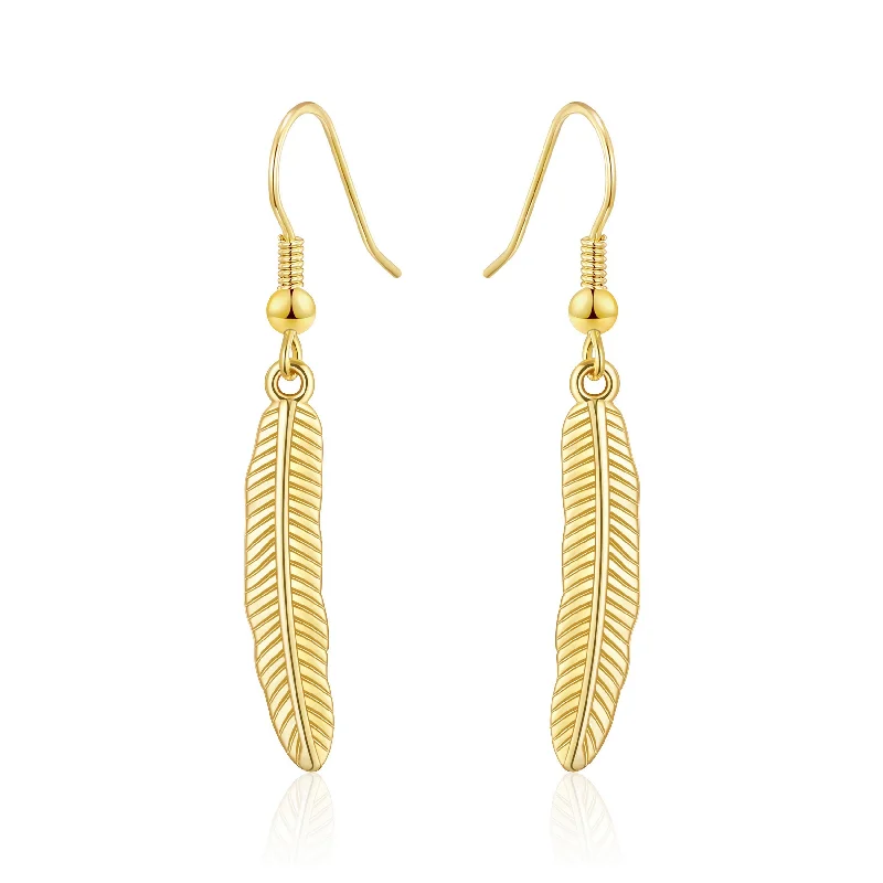 wedding earrings for women -Gold Plated Feather Earrings