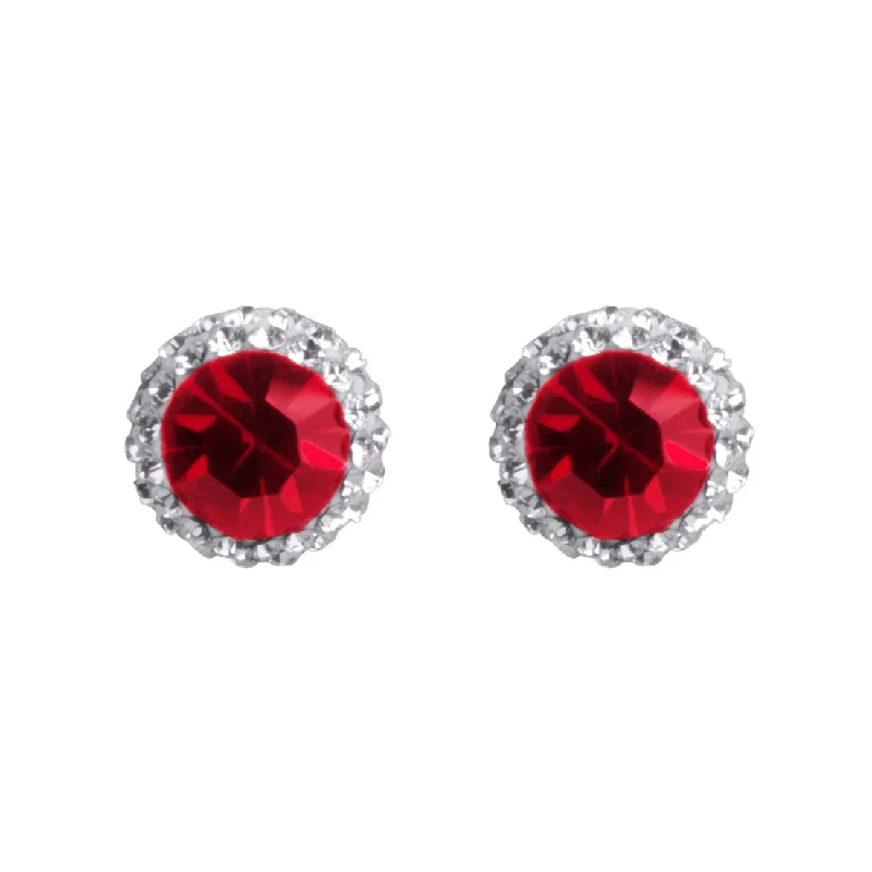 custom hoop earrings for women -Sterling Silver Red Crystal July Birthstone Earrings