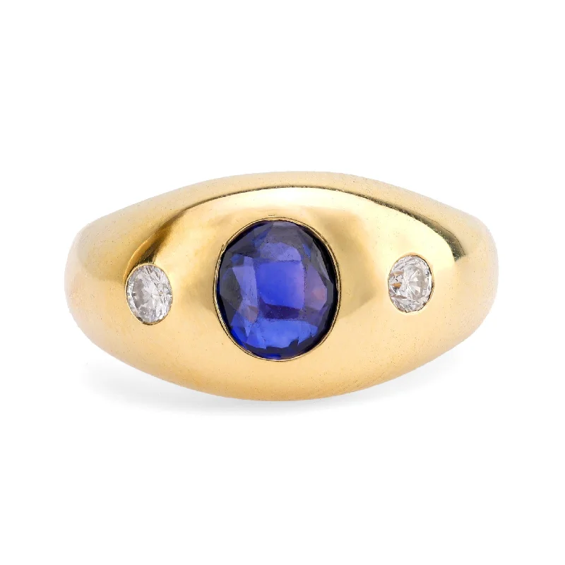 gemstone statement rings -Chic vintage sapphire diamond 14k yellow gold bezel ring