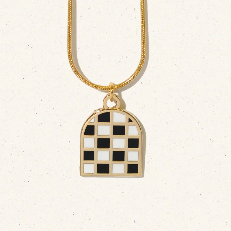 engraved necklaces for women -Checkered arch necklace