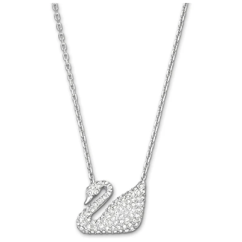 fashion pendant necklaces for women -Swan Necklace, White, Rhodium plating 5007735