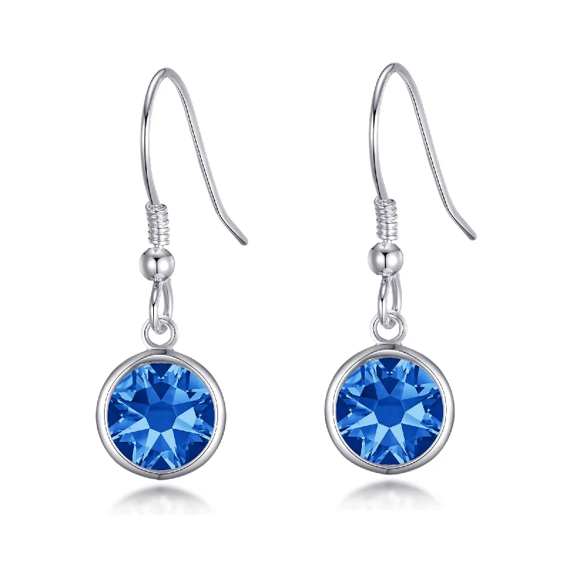 gemstone stud earrings for women -Dark Blue Crystal Drop Earrings Created with Zircondia® Crystals